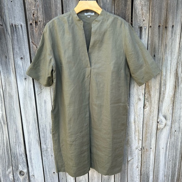 Marvin Browne Linen Short Sleeve Tunic Dress Olive Green M - Picture 13 of 13